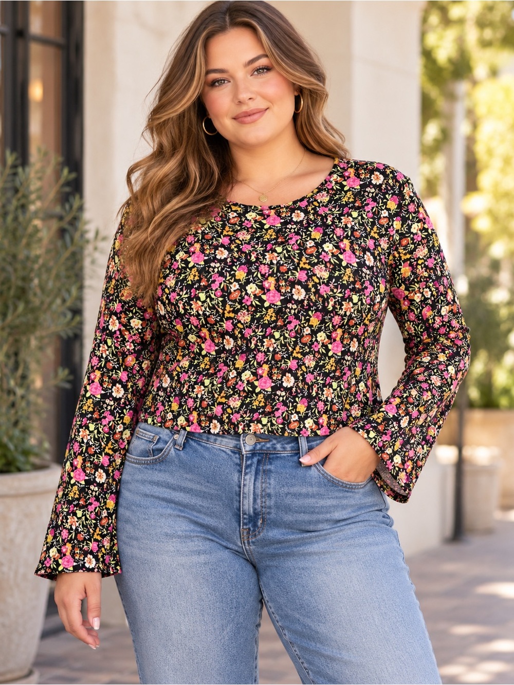 WAYF Long Sleeve Crewneck Cropped Top Size XL